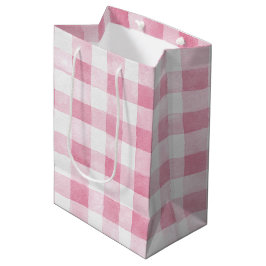 Sacola Para Presentes Média Aniversário Listras Xadrez Branco Rosa
