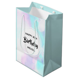 Sacola Para Presentes Média Aniversário Moderno Abstrato em Azul e Roxo Aquare