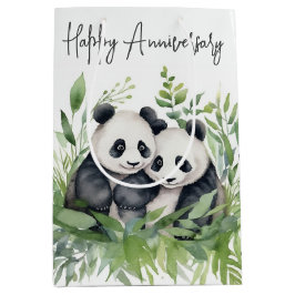 Sacola Para Presentes Média Aniversário Panda Bears Em Folhas