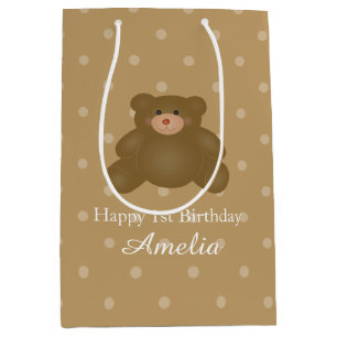 Sacola Para Presentes Média Aniversário peluches bonito do bebé do urso de