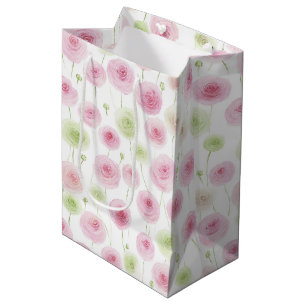 Sacola Para Presentes Média Aniversário Ranunculus Floral Rosa Hortelã