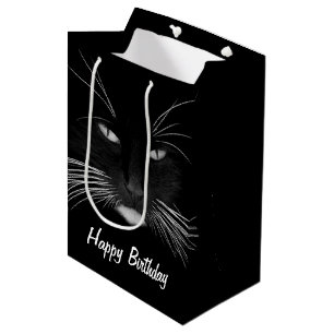 Sacola Para Presentes Média Aniversário Rosto Preto de Gato