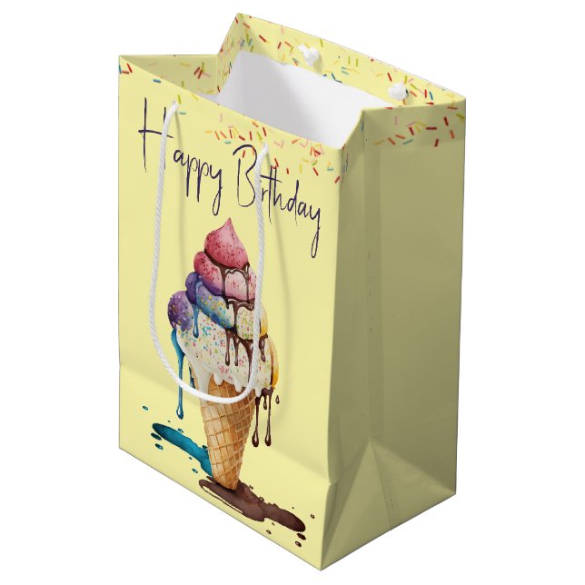 Sacola Para Presentes Média Aniversário Sorvete Cone (Frente inclinada)