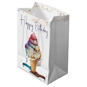 Sacola Para Presentes Média Aniversário Sorvete Cone