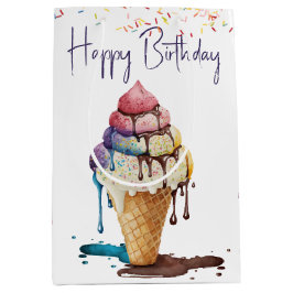 Sacola Para Presentes Média Aniversário Sorvete Cone