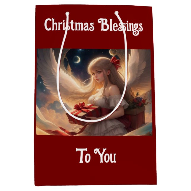 Sacola Para Presentes Média Anjo Adorável Com Presentes Saco De Presente (Frente)