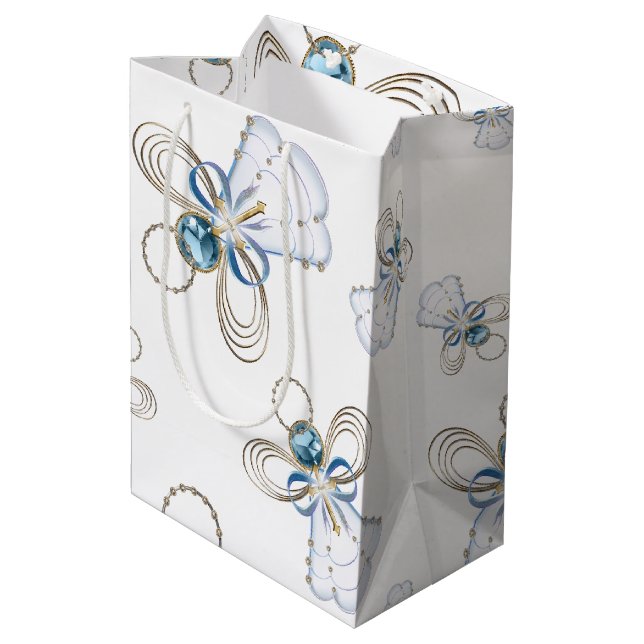 Sacola Para Presentes Média Anjo de Natal da Colagem de Padrões Aleatórios da  (Verso inclinado)