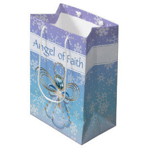 Sacola Para Presentes Média Anjo de Natal de Faith Blue Ombre Snowflakes
