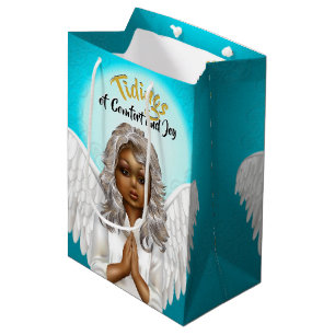 Sacola Para Presentes Média Anjo de oração africano-americana