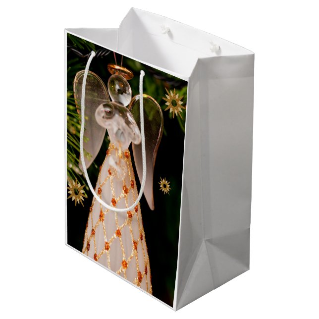 Sacola Para Presentes Média Anjo de Sacos de Presente de Natal (Verso inclinado)
