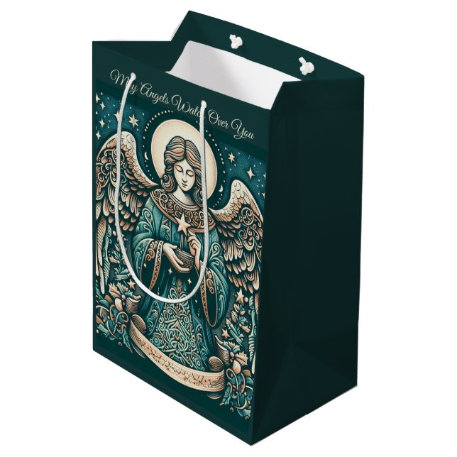 Sacola Para Presentes Média Anjo Dourado da Paz (Verso inclinado)