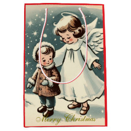 Sacola Para Presentes Média Anjo e Criança de Natal Vintage