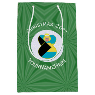 Sacola Para Presentes Média Anjo Loiro do Natal com Bandeira das Bahamas Perso