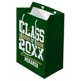 Sacola Para Presentes Média Ano da turma de formandos Verde|Dourado
