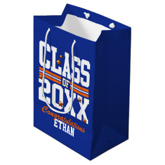 Sacola Para Presentes Média Ano da Turma de Formatura Azul|Laranja