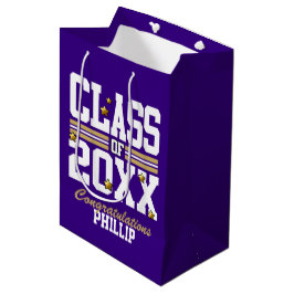 Sacola Para Presentes Média Ano da Turma de Graduação Roxo|Dourado