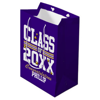 Sacola Para Presentes Média Ano da Turma de Graduação Roxo|Dourado