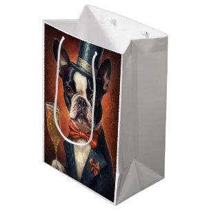 Sacola Para Presentes Média Ano Novo Boston Terrier