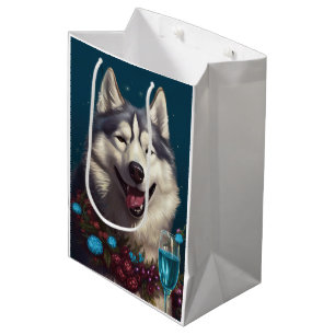 Sacola Para Presentes Média Ano Novo do Alaskan Malamute