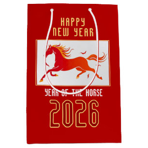 Sacola Para Presentes Média Ano Novo do Cavalo de Fogo Chinês Moderno 2026