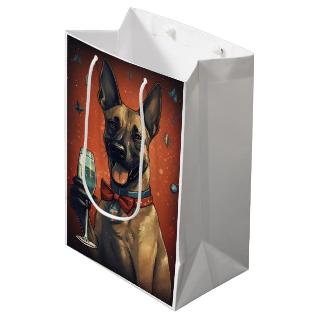 Sacola Para Presentes Média Ano Novo do Malinoi Belga (Frente inclinada)