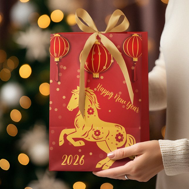 Sacola Para Presentes Média Ano Novo Lunar 2026 | Ano do Cavalo (Criador carregado)