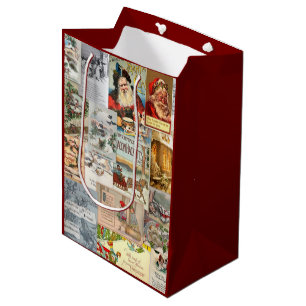 Sacola Para Presentes Média Antiguidade Vitorina de Natal Ephemera Collage Art