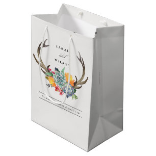 SACOLA PARA PRESENTES MÉDIA ANTLER BOHEMIAN ALLURE WEDDING FLORAL SUCCULENTE