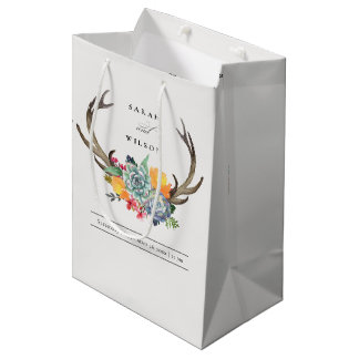 SACOLA PARA PRESENTES MÉDIA ANTLER BOHEMIAN ALLURE WEDDING FLORAL SUCCULENTE