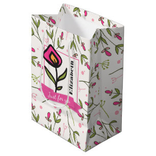 Sacola Para Presentes Média Apenas para você, Wildflower com Petinhas Laranja