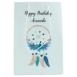 Sacola Para Presentes Média Apoanhador de Sonhos Azul Design Boho Elegante