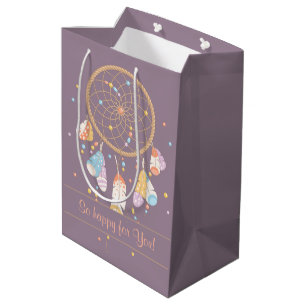 Sacola Para Presentes Média Apoanhador de Sonhos Tribal Boho Gravidez Roxo