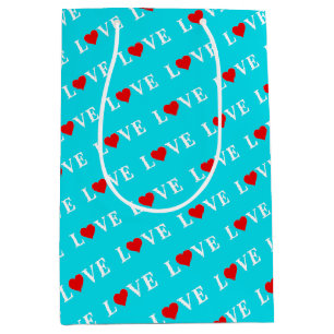 Sacola Para Presentes Média Aqua Blue LOVE