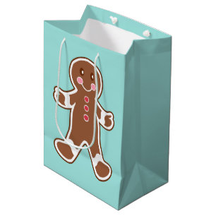 Sacola Para Presentes Média Aqua Gingerbird Boy Gift Bag