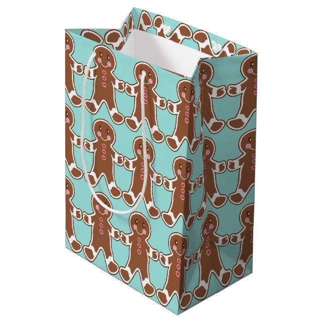 Sacola Para Presentes Média Aqua Gingerbird Men Gift Bag (Verso inclinado)