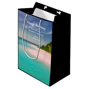 Sacola Para Presentes Média Aquamarine Oceano Praia Tropical Cenário de Aniver