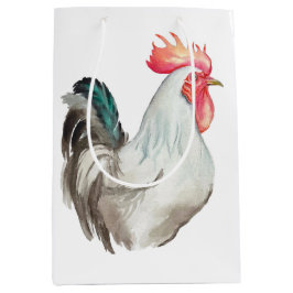 Sacola Para Presentes Média Aquarela de desenho à mão de um Galo