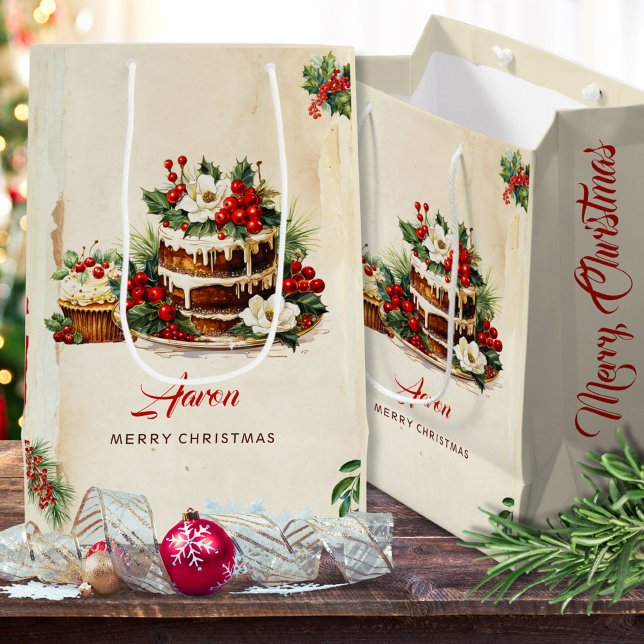 Sacola Para Presentes Média Aquarela Escandinava Deixa Feliz Natal (Criador carregado)