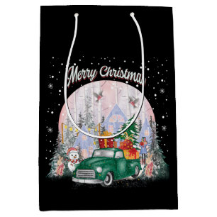 Sacola Para Presentes Média Aquarela Feliz Natal, Carro De Presentes