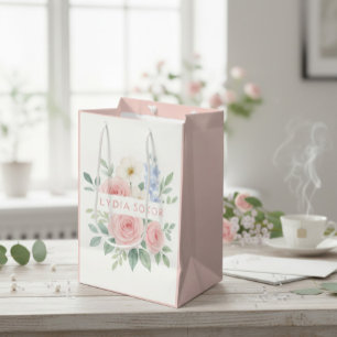 Sacola Para Presentes Média Aquarela Floral Personalizada