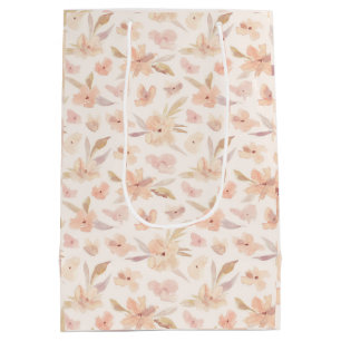 Sacola Para Presentes Média Aquarela Floral Suave Elegante 