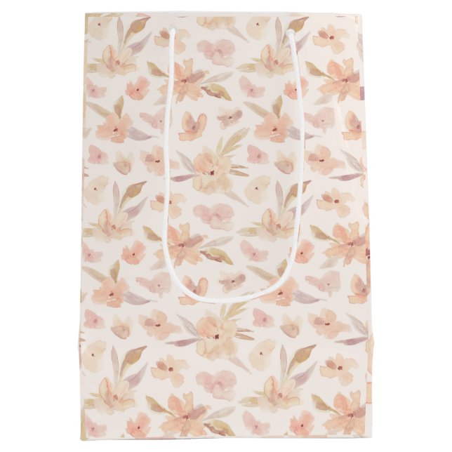 Sacola Para Presentes Média Aquarela Floral Suave Elegante  (Verso)