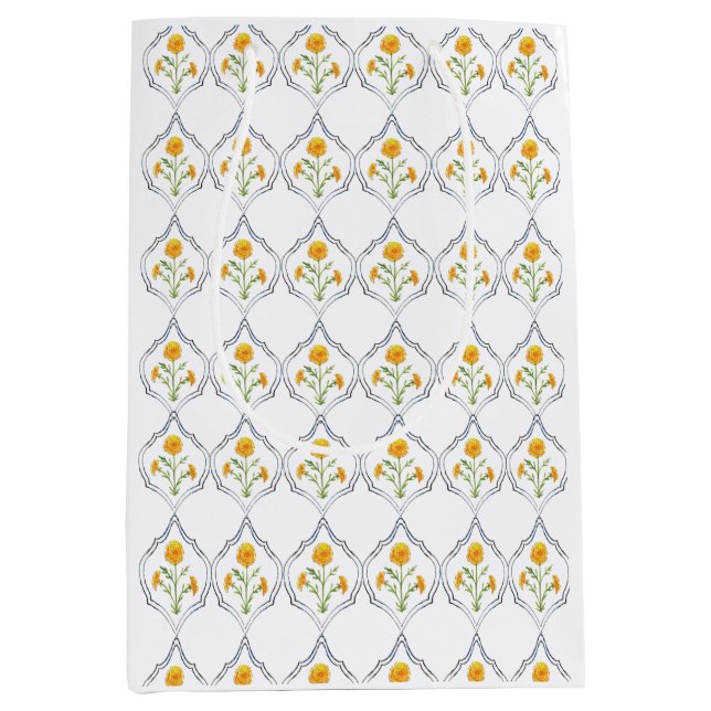 Sacola Para Presentes Média Aquarela Marigold e Trellis (Frente)