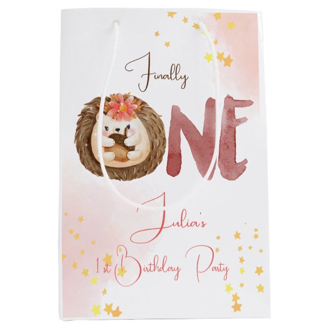 Sacola Para Presentes Média Aquarela primeiro Aniversário (Frente)