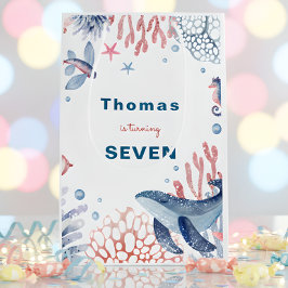 Sacola Para Presentes Média Aquarela sob o aniversário de criança do mar