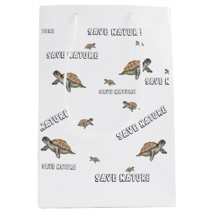Sacola Para Presentes Média Aquarela Turtle Salvar Natureza