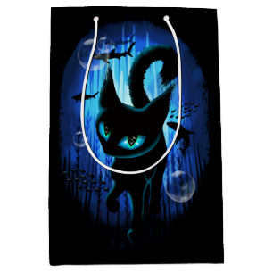 Sacola Para Presentes Média Aquático - Gato Surreal na Fantasia do Oceano Prof
