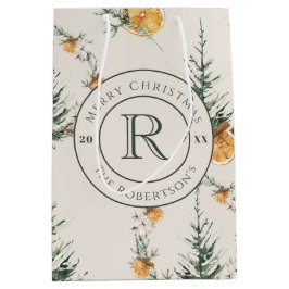 Sacola Para Presentes Média Aquecida Festiva Elegante Cor de inverno Monograma