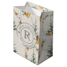 Sacola Para Presentes Média Aquecida Festiva Elegante Cor de inverno Monograma