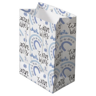 Sacola Para Presentes Média Aquecimento de inverno aquece floco de neve azul a